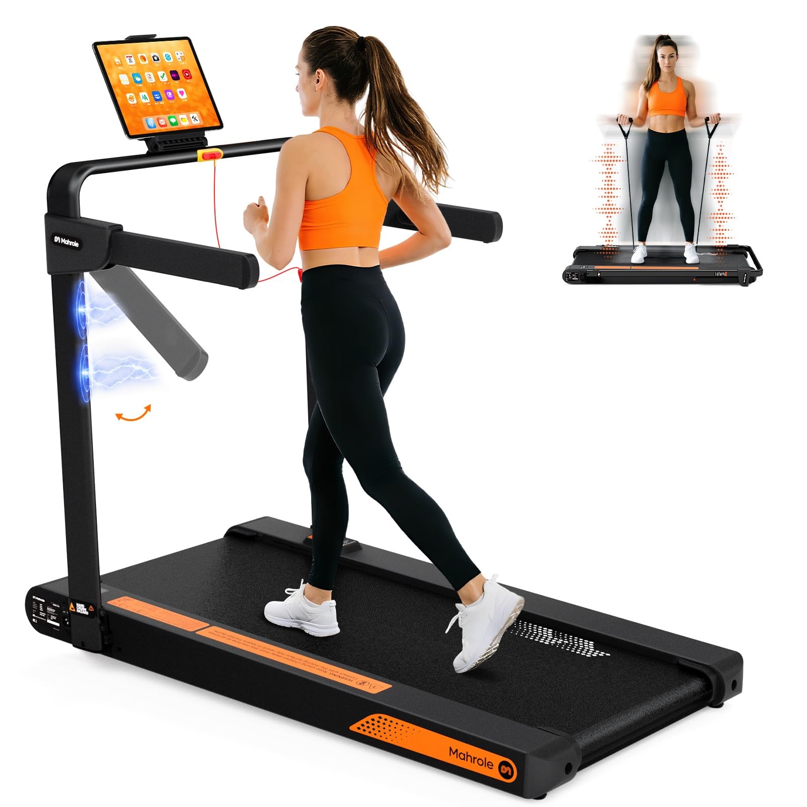 Mahrole Walking Pad with Vibration and lncline,Foldable Walking Pad Treadmill with Remote Control and APP,Powerful 3.0HP Servo Motor Treadmills for Home and Office Black