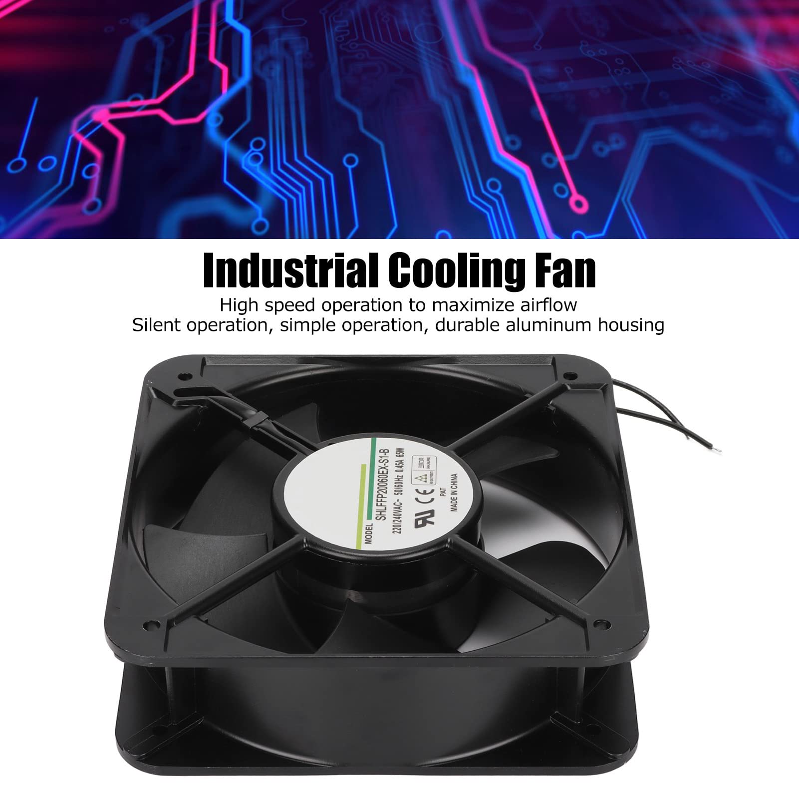 Ventilateur de Boîtier, 65W 0.45A 2500R/min 200mm Double Roulement à Billes Ventilateur de Refroidissement Industriel Radiateur de Dissipateur de Chaleur pour Ordinateur, pour Châssis, Armoires