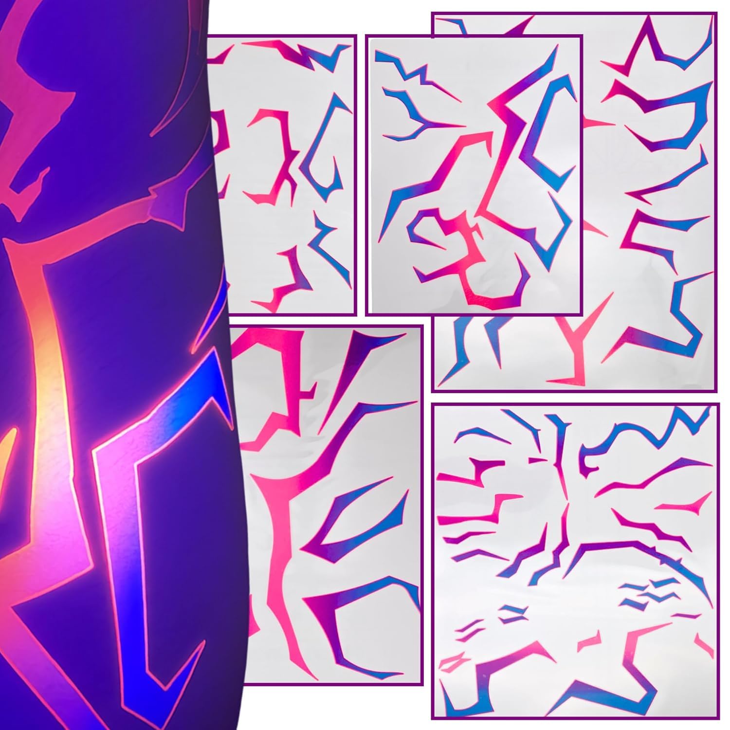 UV Shine Lightning Patterns Temporary Tattoos - Body Tattoo Set for Halloween, Cosplay, Festivals, Dance Parties, and Raves