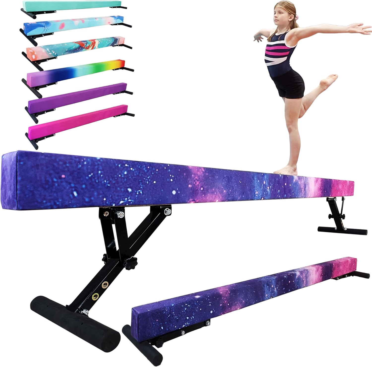 Adjustable balane Beam for Kids - 8FT Gymnastics Beam - high and Low Floor Beam for All Gymnastic Levels-Professional Gymnastic Equipment for Home and Gym Center Magic star 7"-17"