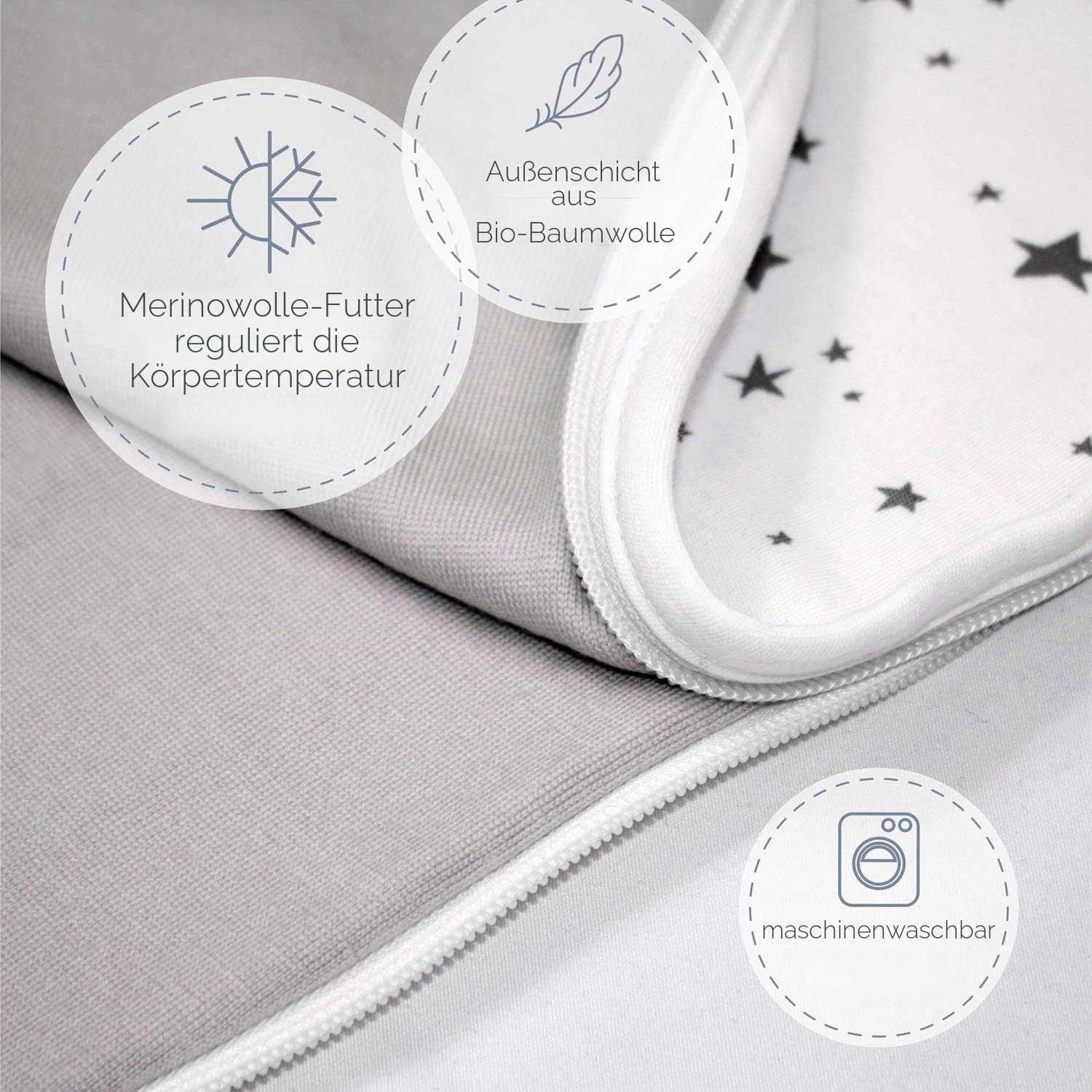 Woolino 4 Saison Schlafsack - Ultimativer Schlafsack aus Merinowolle - Zwei-Wege-Reißverschluss einstellbar Universal Größe (2-24 Monate)