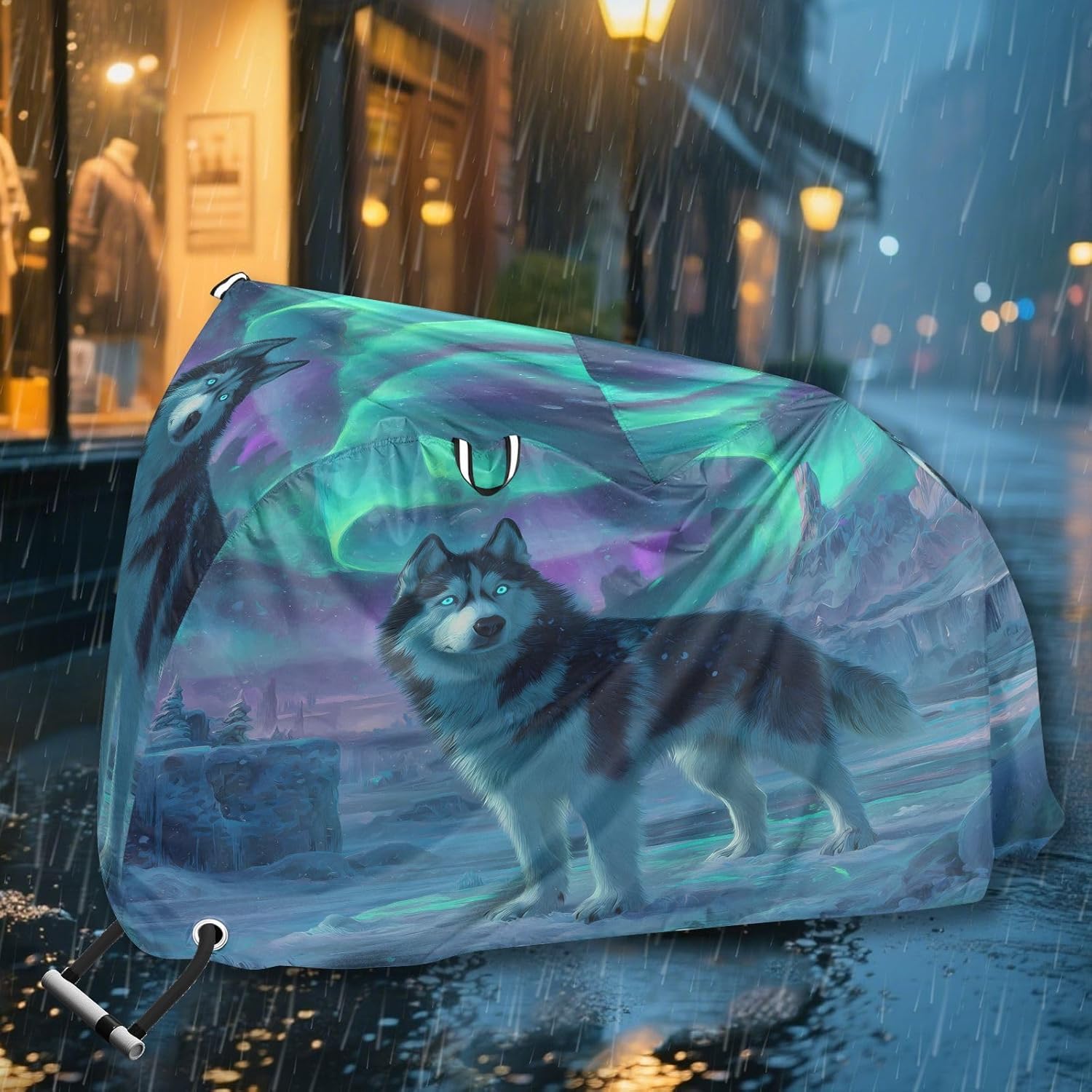 ALAZA Husky Polar Lights Bike Cover Waterproof Outdoor Ebike Bicycle Covers Tarp Protection for 1/2 Bikes, Sun UV Dust Wind Proof