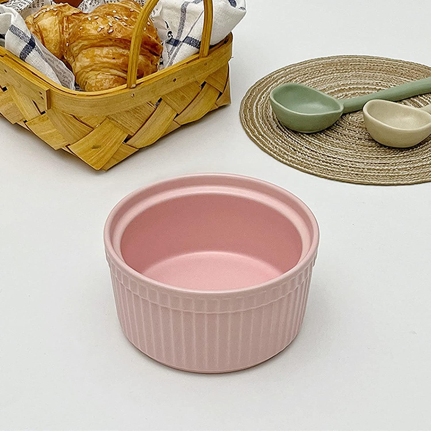 Bol à soupe, bol à riz, bol à déjeuner, ensemble de ramequins, 120 ml, ramequins à crème brûlée, plats à soufflé allant au four, ramequins à soufflé, ramequins for friteuse à air-rose-lot de 2 ( Color