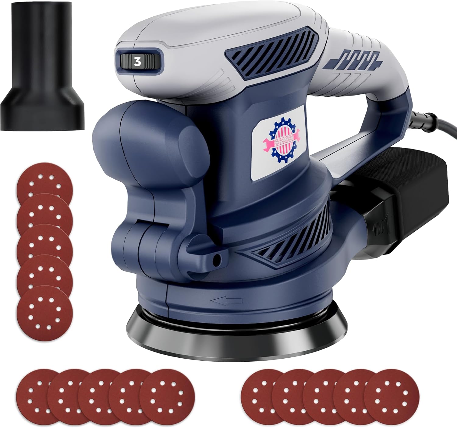 Random Orbital Sander 450W with Brake, 125MM Sander for Wood with Dust Collection, Electric Sanding Machine with Adjustable Handle, 15Pcs Sandpapers, 6 Variable Speeds 13000RPM