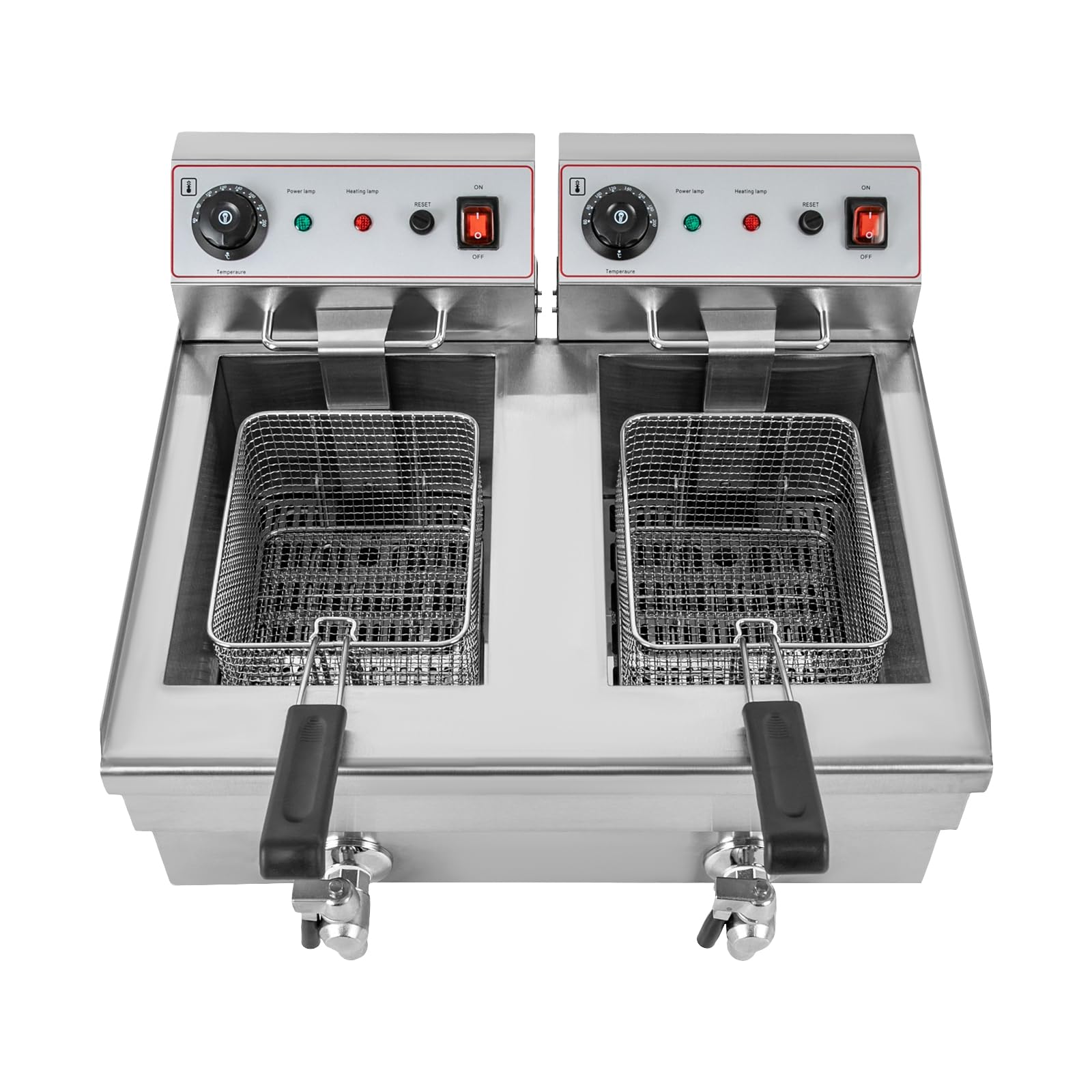 Friggitrice ad olio elettrico 2 x 10 l, con 2 cesti e coperchi, doppia friggitrice commerciale con rubinetto di scarico, 60-200 ℃/140-392 ℉, per cucina ristorante feste