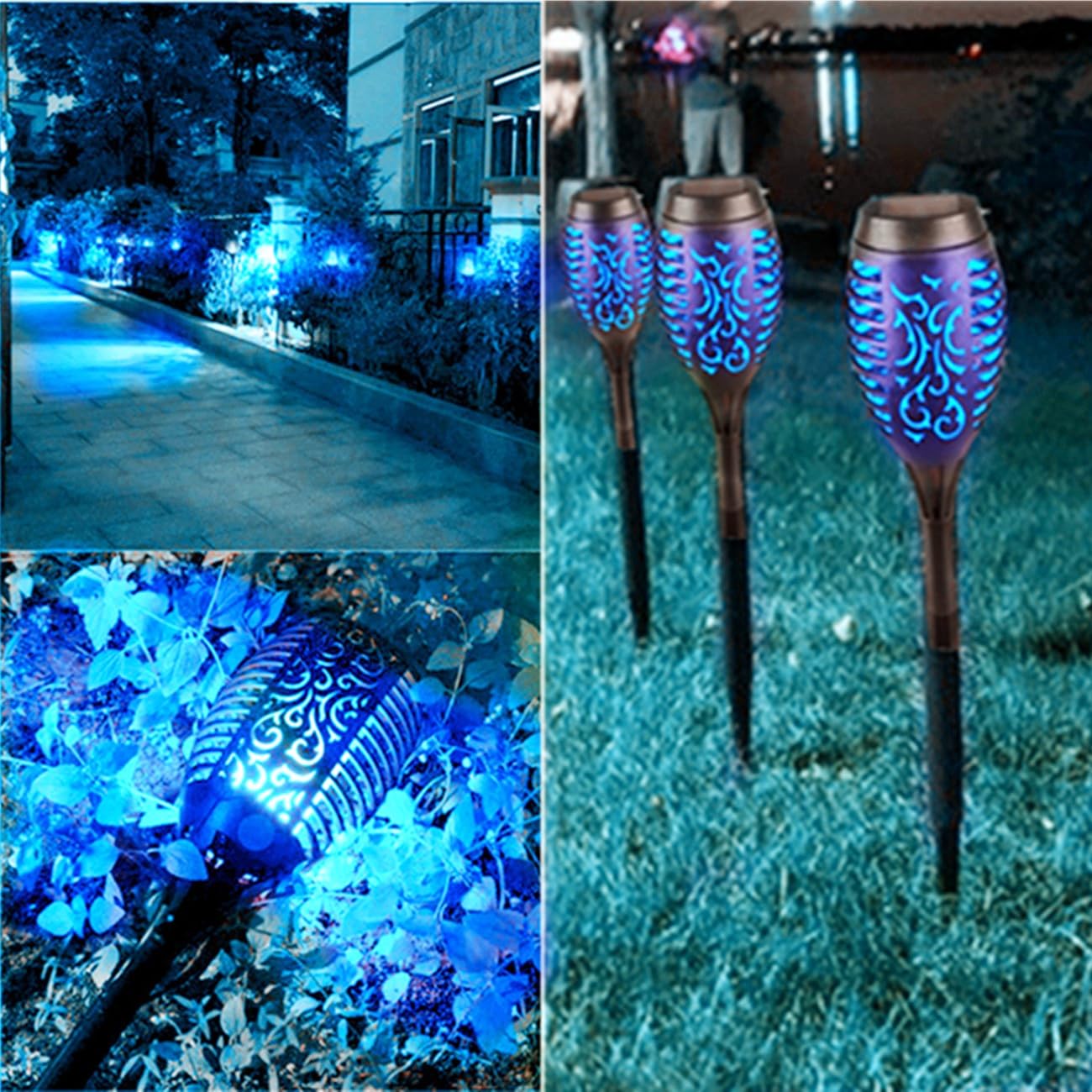 Waterpoorf - Torcia a LED a energia solare, per esterni, con fiamma tremolante, per decorazione del giardino, confezione da 6, con accensione automatica e spegnimento automatico, per patio