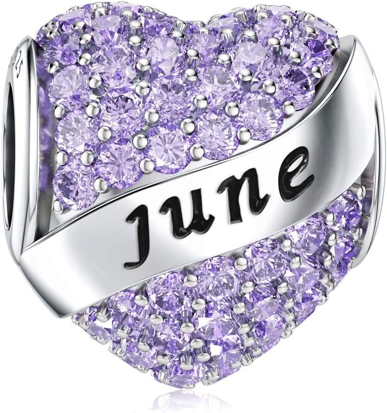 DALARANBirthstone Charms fit Pandora Charms Bracelet 925 Sterling Silver Heart Bead Charms