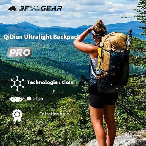 Acqorad 3F UL GEAR QiDian Pro UL Sac à dos 46 + 10 l pour extérieur, escalade, camping, randonnée, sac UHMWPE ultra léger, kaki, Unisex, Léger – vue 7