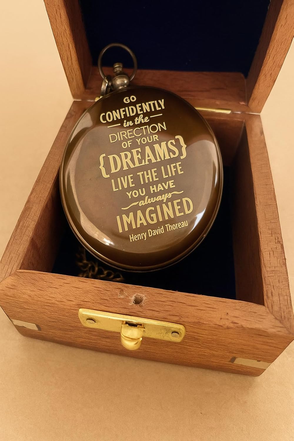 Handmade Sundial Personalized Compass - Graduation Day Gift, Wedding Heirloom, for Men, Birthday Gift for Son,Premium Leather Case, Wooden Box for her