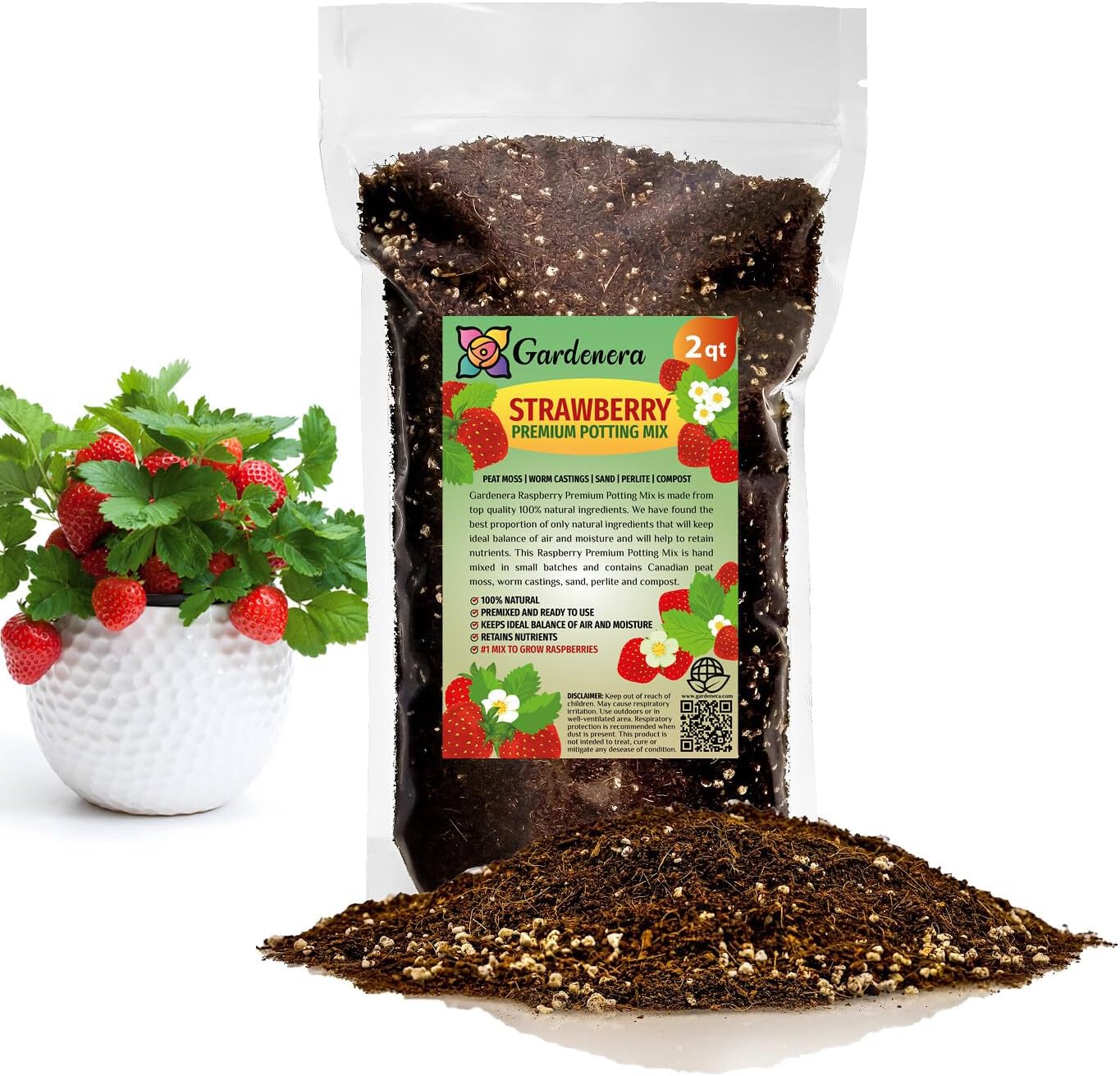 GARDENERA Superior Potting Soil Blend for Strawberry Plants - Optimal Blend for Thriving and Juicy Strawberries (5 Quart)