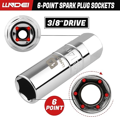 Miniatura 6 de LLNDEI Juego de enchufes de bujía de 38 pulgadas SAE y métricos, alta visibilidad de 6 puntos de acero CR-V, enchufes pulidos de espejo con anillos