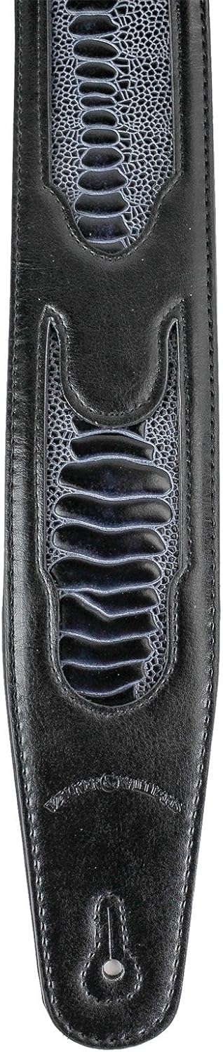 Walker & Williams GC-21 Gloss Black Leather Handmade Guitar Strap with Armadillo Inserts And Padded Back For Acoustic, Electric, And Bass Guitars