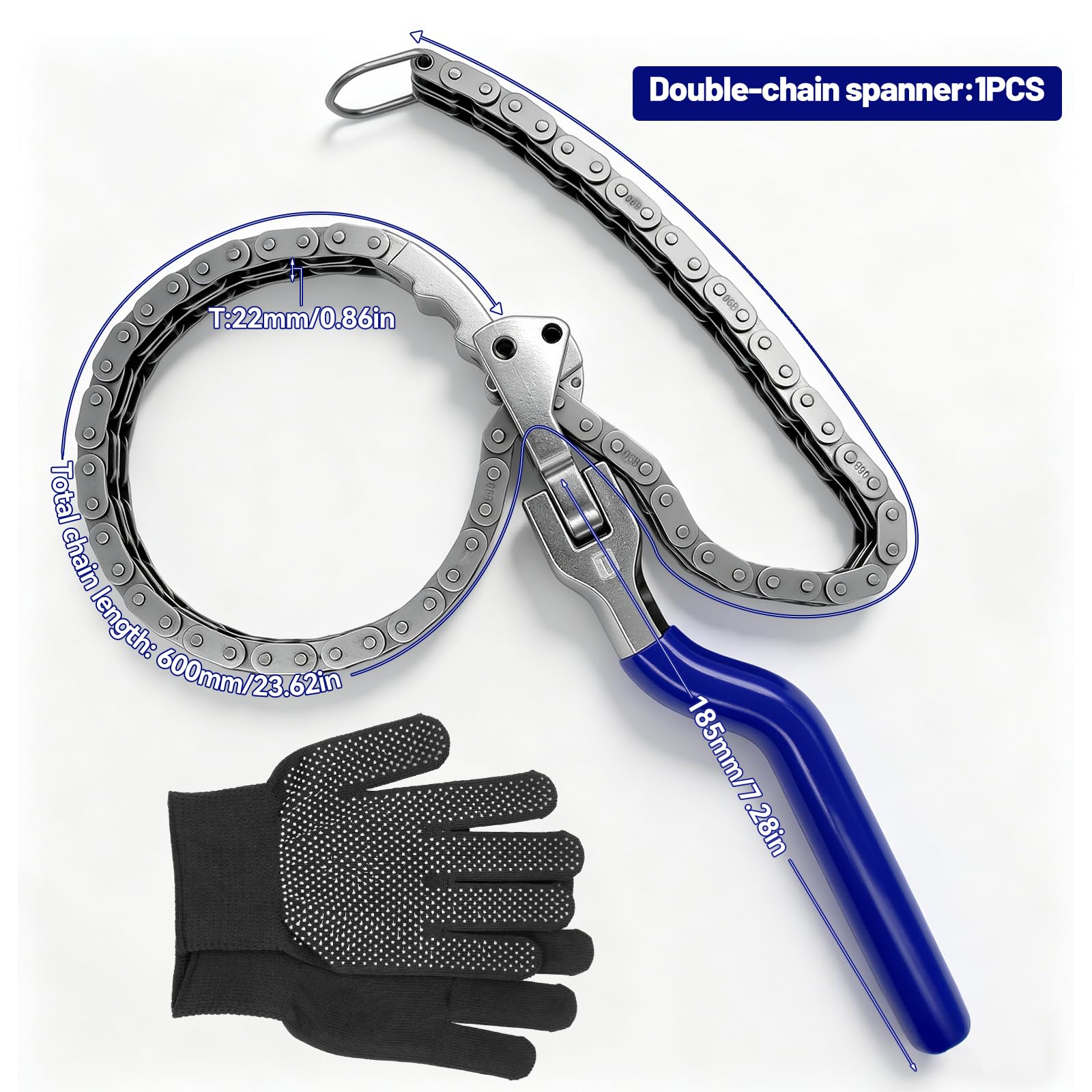 Ölfilter Schlüssel, Ölfilterschlüssel für Ölfilter-ø 60-160 MM | Ölfilter Werkzeug, Stahlguss, Ölfilterzange Doppelketten-Design für Hervorragenden Halt Sorgen, Mit Schutzhandschuhe