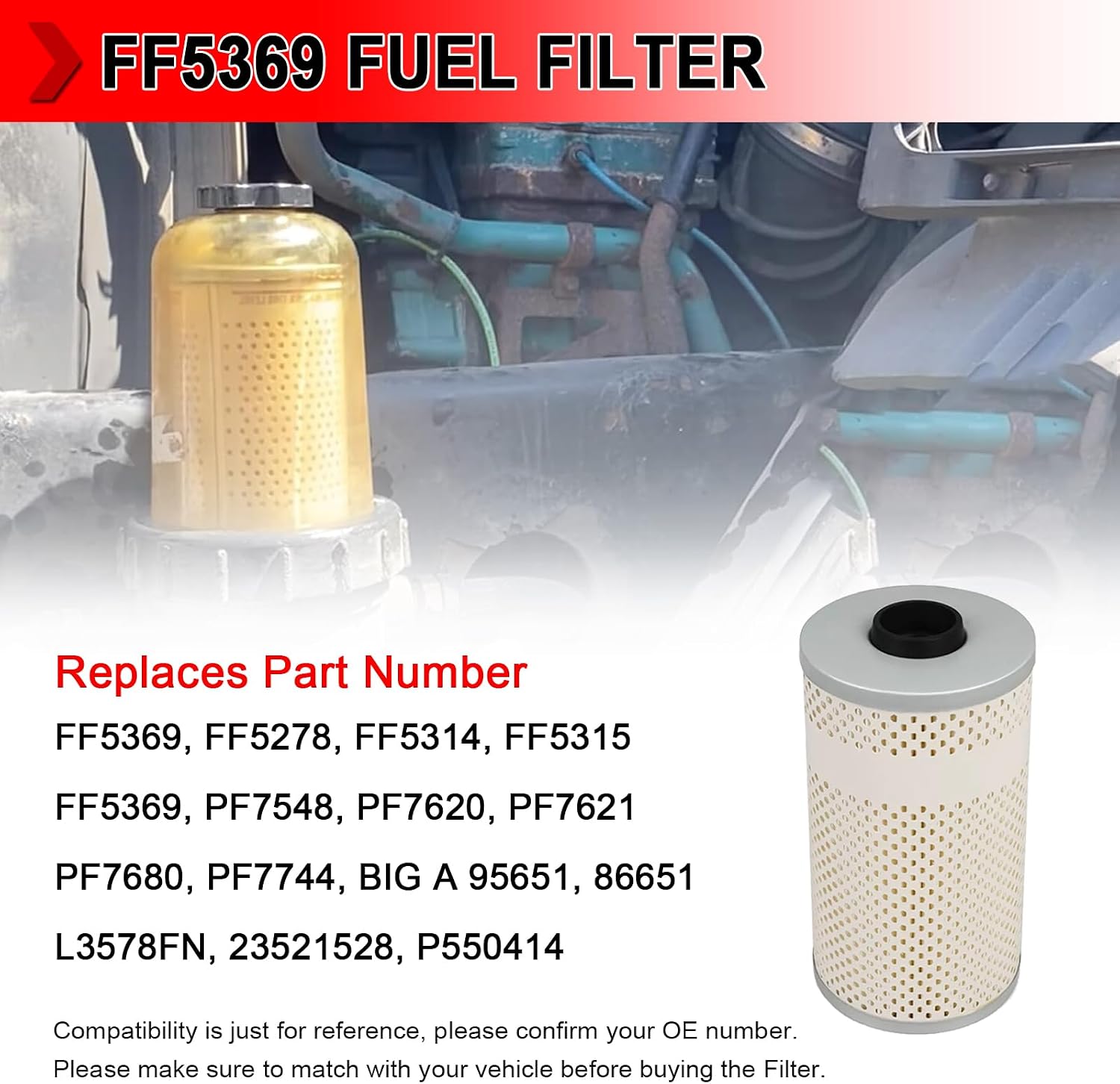 FF5369 Fuel Filter, FF5369W Fuel Water Separator Filter Fit for Freightliner Diesel Engine Trucks, Replaces # 380087 85105574 PF7548 23521528, Pack of 8
