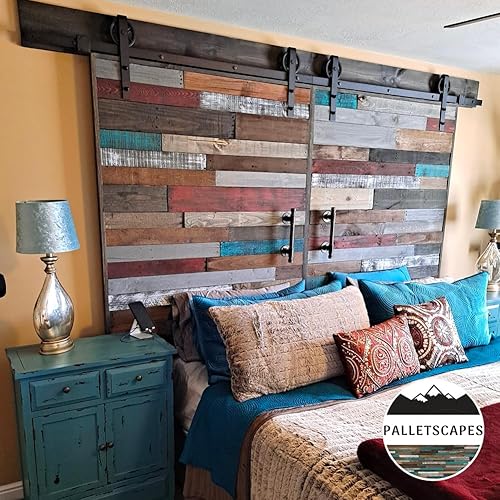 Miniatura 9 de Paneles de pared de listones de madera rústica para paredes decorativas del hogar, hechos de paletas, mezcla rústica de invierno turquesa, paneles