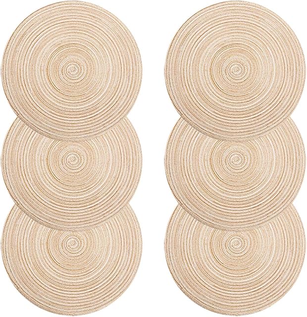 U'Artlines Place Mat, Oval/Round-shapped Crossweave Woven Vinyl Placemat Set of 6 (Round, Ivory White)