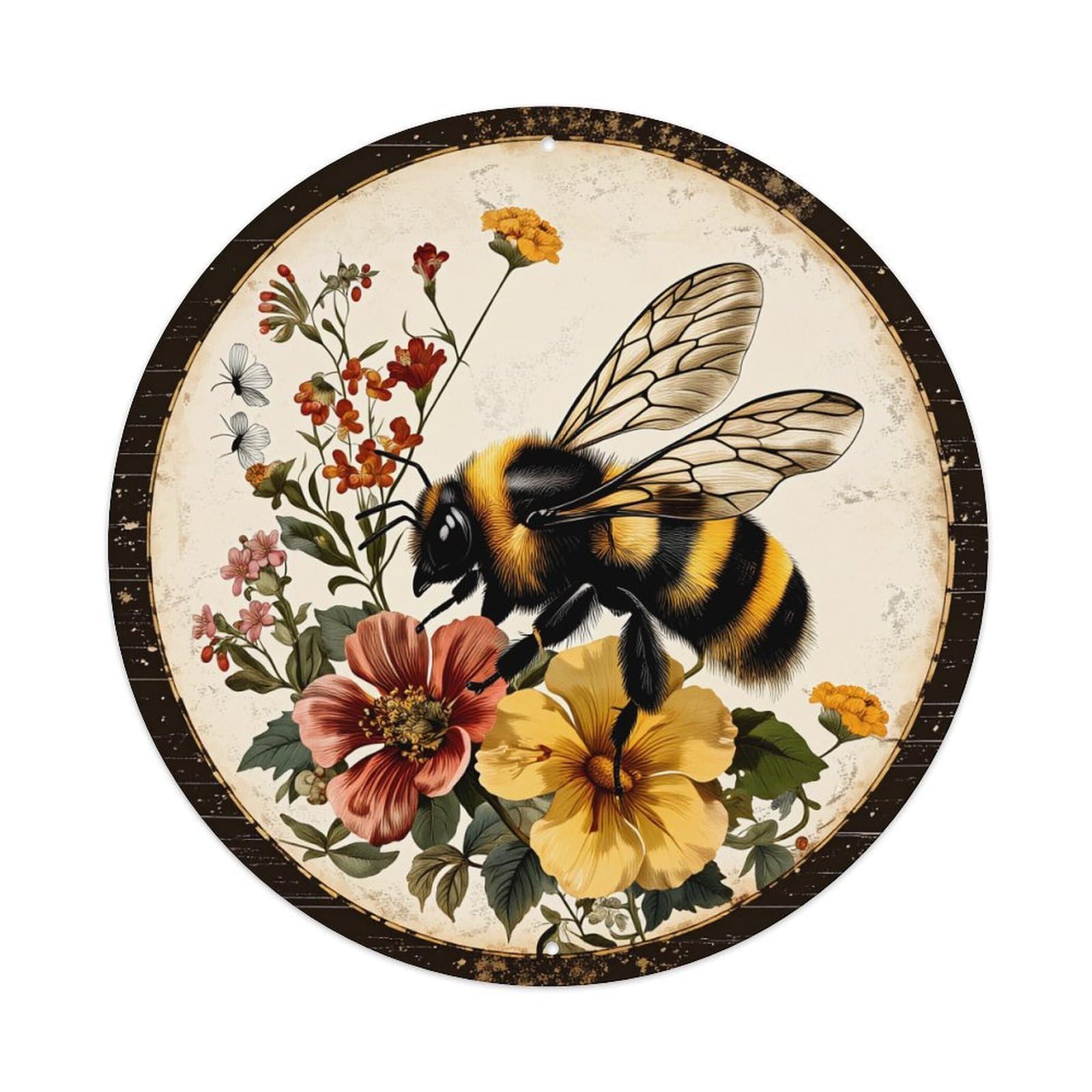 Jdfenggu Vintage Bee Flower Garden Art Print Retro Metal Tin Sign, Metal Poster For Bar, Home, Man Cave, Kitchen, Laundry Room Art Decor 8X8 Inch