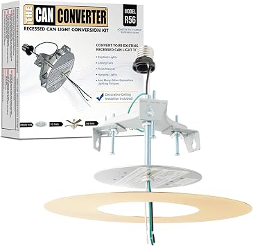 The Can Converter R56 Recessed Can Light Conversion Kit w/ 7"34 Flat Ceiling Medallion - Home Improvement for 5" & 6" Cans, Converter Kit for Ceiling Fan & Light Fixture, UL Certified, Polished Brass