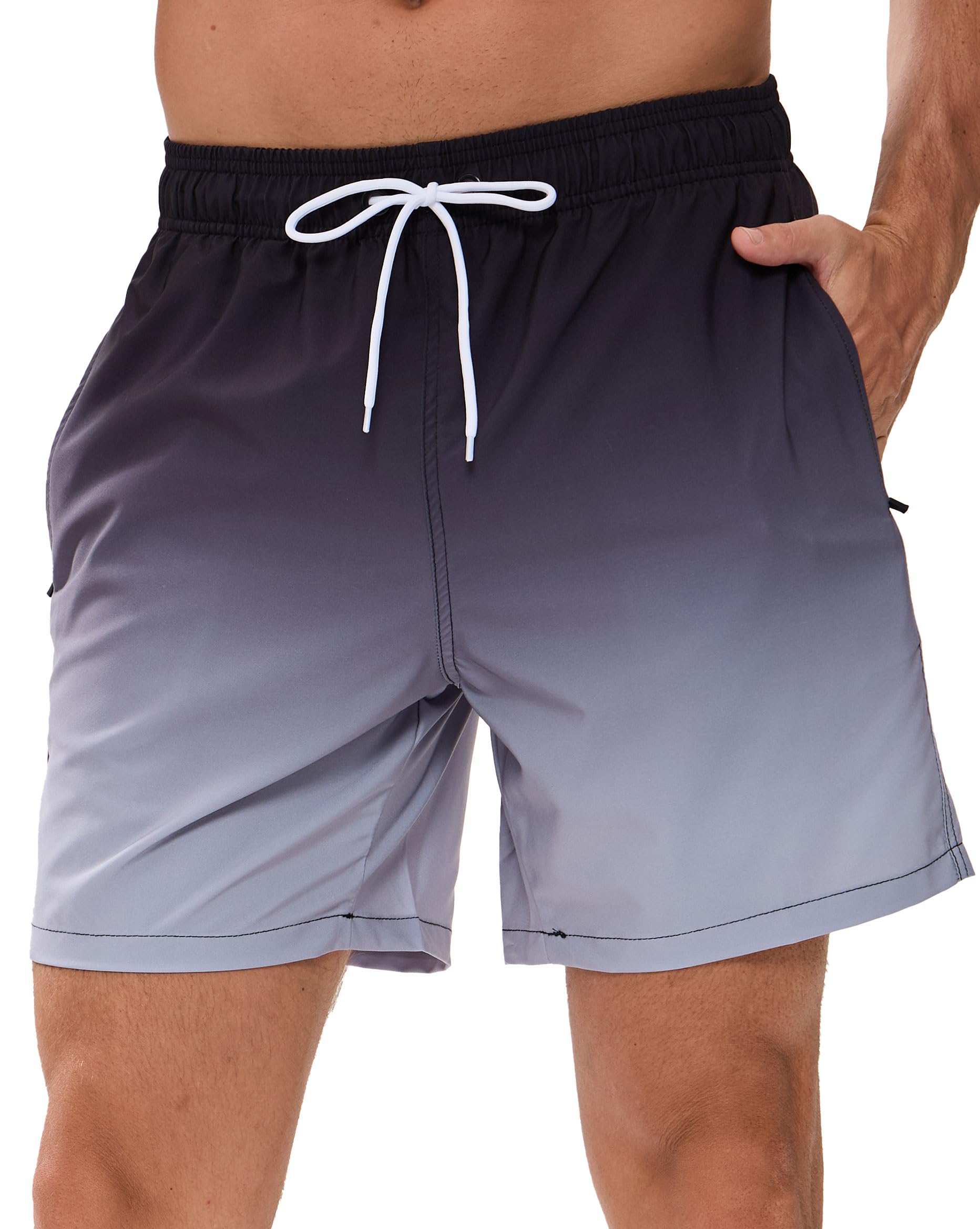 Decorie Badehose Herren Badeshorts Männer mit Reißverschlusstasche Schwimmhose Trendiger Farbverlaufdruck Schwimmshort mit Meshfutter
