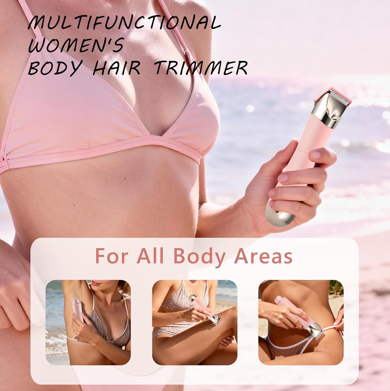 Dermave Bikini Shaver & Trimmer for Women, IPX7 Waterproof Electric Razor for Pubic Hair, Face, Legs, Underarms - Painless, Cordless, Portable with Pink Storage Bag