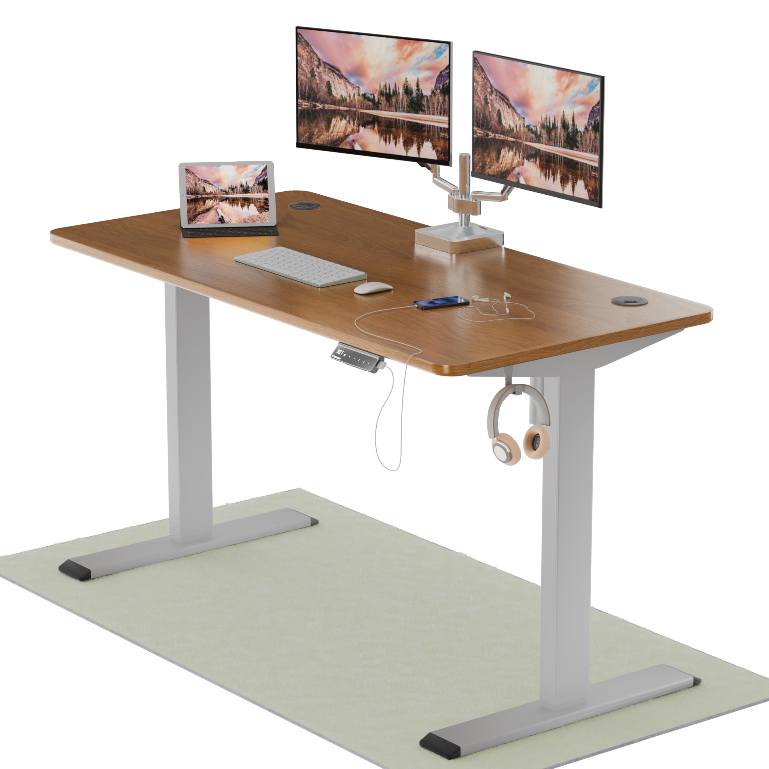 Intellidesk Eco - Electronic Height Adjustable Desk | 80Kg Weight Capacity | New Touch Controller with 3 Presets | 5-Year Warranty| E1 Grade Low VOC 25mm Table Top (White+Walnut, 60 * 30 inches)