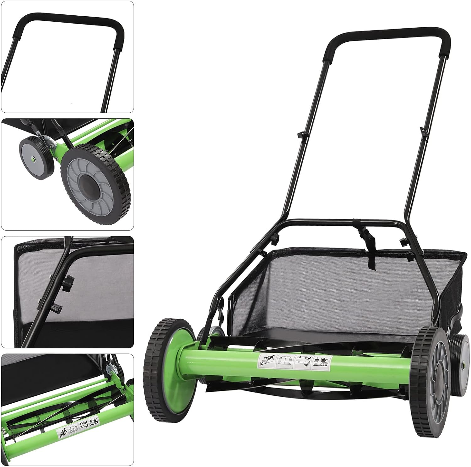 Reel Mower, Hand Push Lawn Mower, Manual Walk-Behind Lawn Mower with Grass Catcher, Self-Propelled Reel Lawn Mower Sweeper W/5 Blades, 20in Cutting Wideness, Adjustable Mowing Height 1.33-2.51in