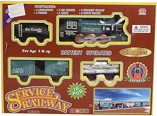 A 16-piece train with a track that the train runs on