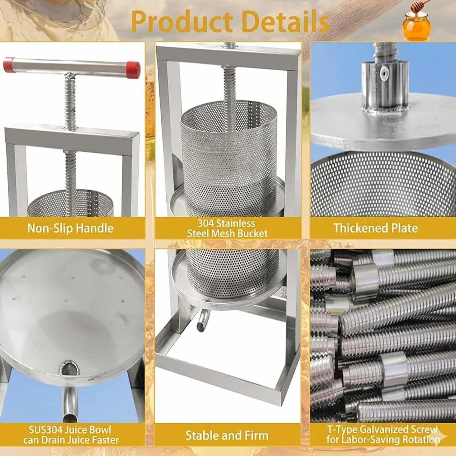 estrattore di miele manuale in acciaio inox Pressa Manuale per Miele manual honey press extractor Attrezzatura apicoltura per estrarre il miele forniture api miele,vino,frutta,cera,2L