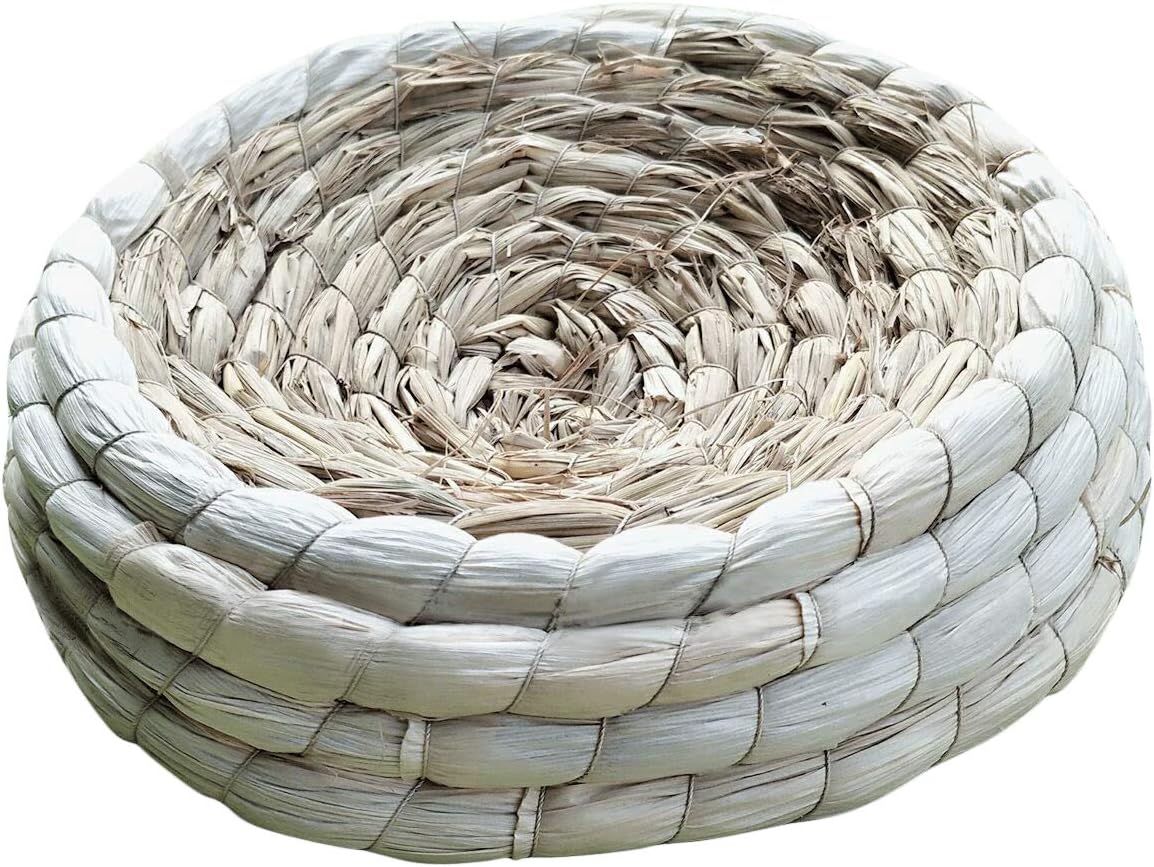 S-Mechanic 2 Pack Bunny Corn Husk Beds with 2 Pack Grass Mats Woven Straw Mats Bedding Basket for Rabbits, Guinea Pig, Chinchilla,Hamster (2 Pack Beds & 2 Pack Mats)