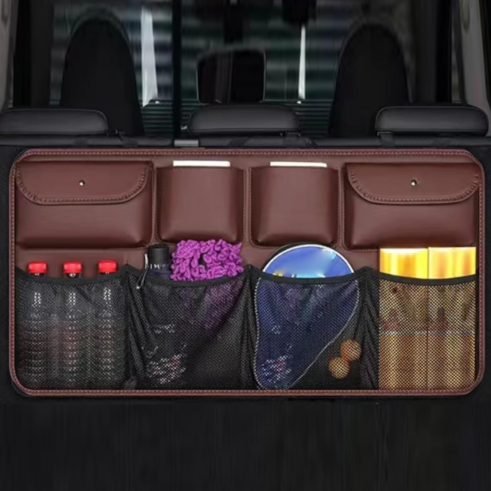 WGDYRP Leather Vehicle Trunk Storage Bag With Multiple Ventilated Compartments For SUV Sedan And Truck 48X88Cm Strong Storage