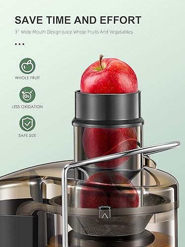 Miniatura 2 de QCen Máquina exprimidora, extractor centrífugo de 800 W con canal de alimentación de boca ancha de 3 pulgadas para frutas y verduras, fácil de