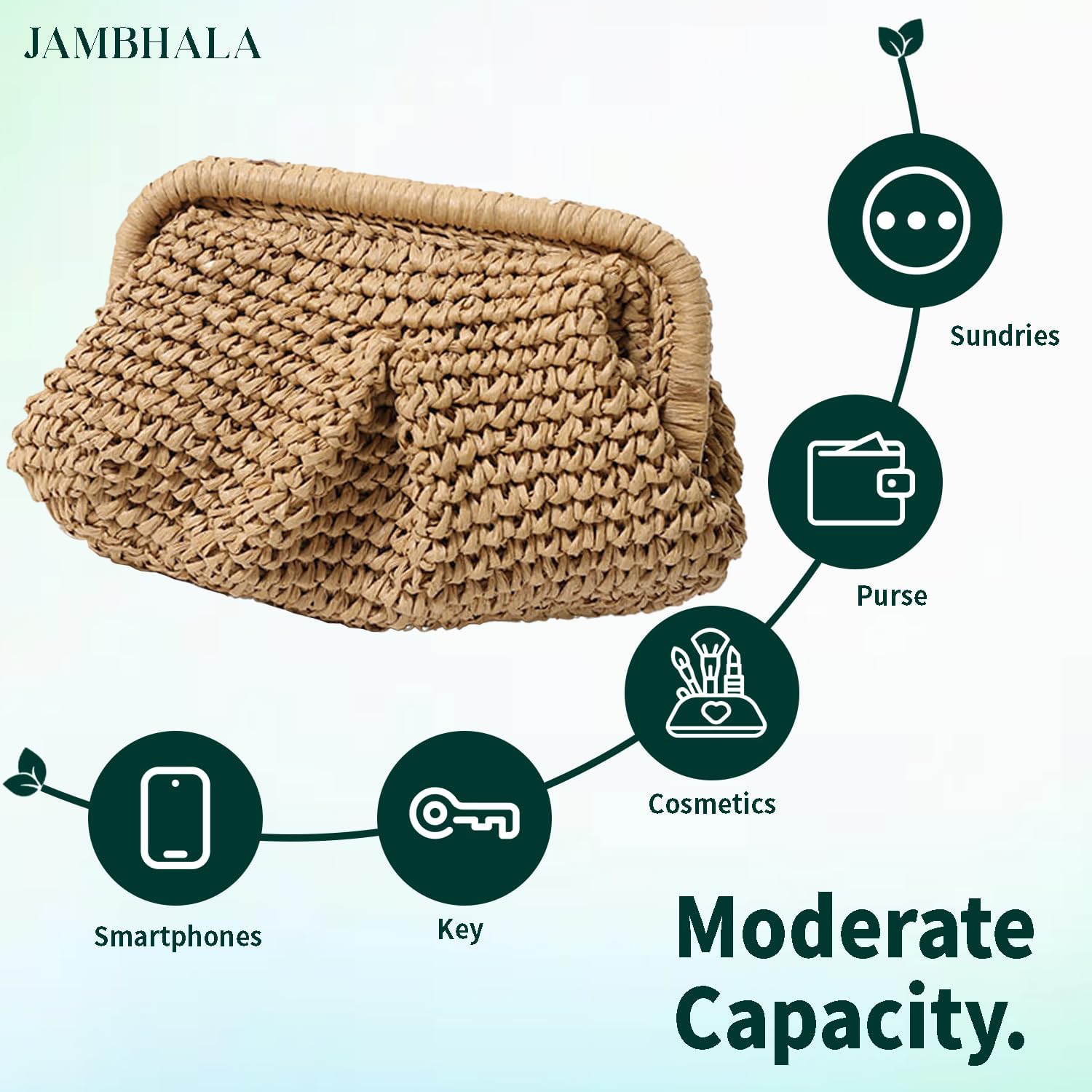 JAMBHALA Straw Dumpling Clutch Purse Beach Crossbody Bag Wedding Vacation Summer Clutch Shoulder Handbag with Strap for Women