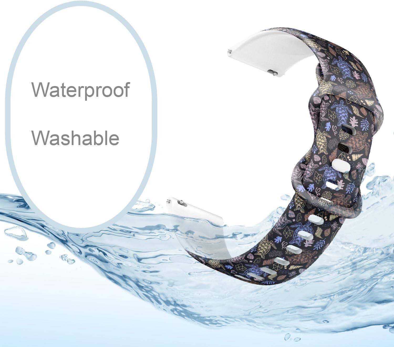 18mm クイックリリースソフトシリコンスポーツウォッチバンド (ウミガメ) 交換用ラバーストラップブレスレット レディース メンズ