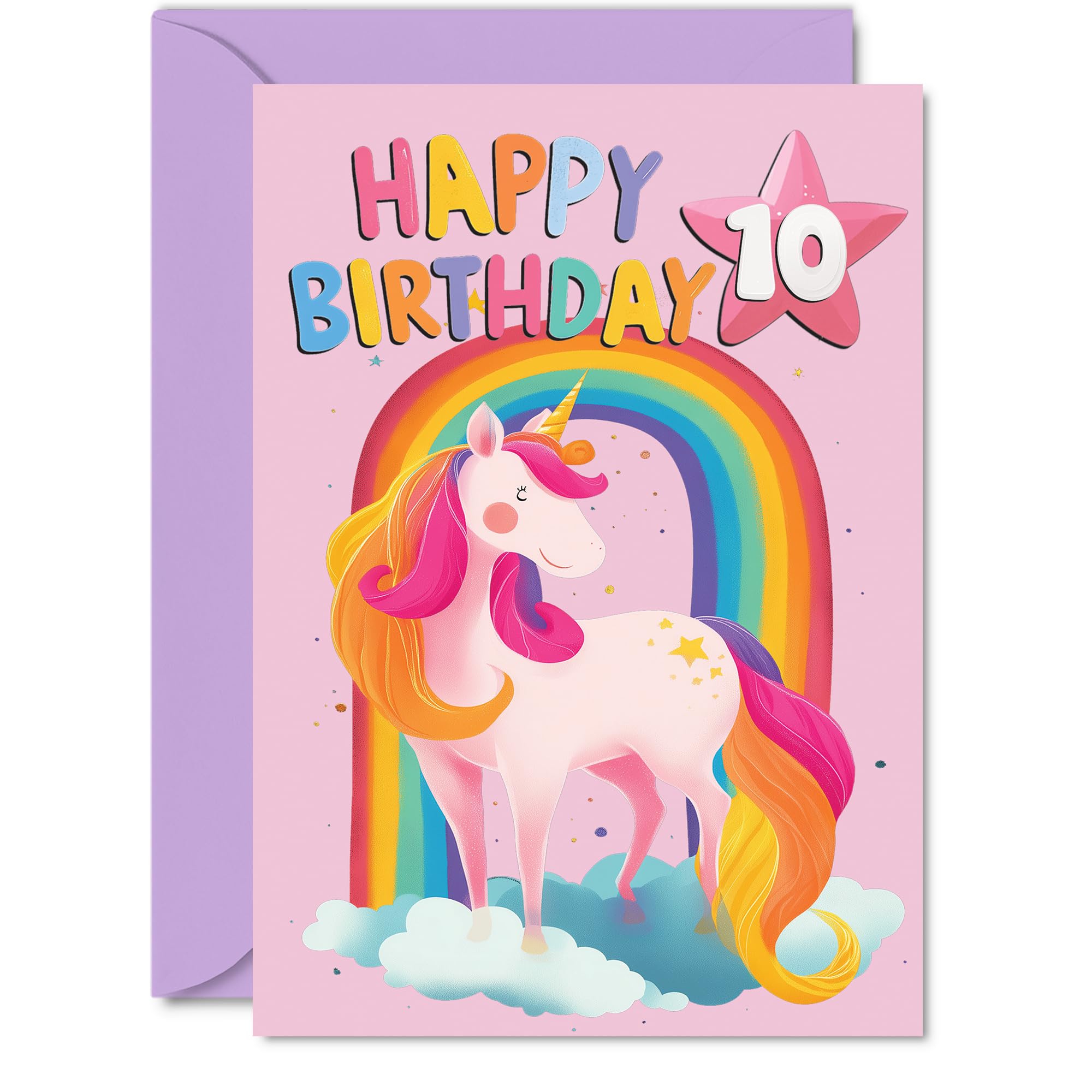 10th Birthday Cards for Boys Girls - Rainbow Unicorn - Happy Birthday Card for 10 Year Old Boy Girl Sister Granddaughter Nephew Daughter, A5 Bday Greeting Cards