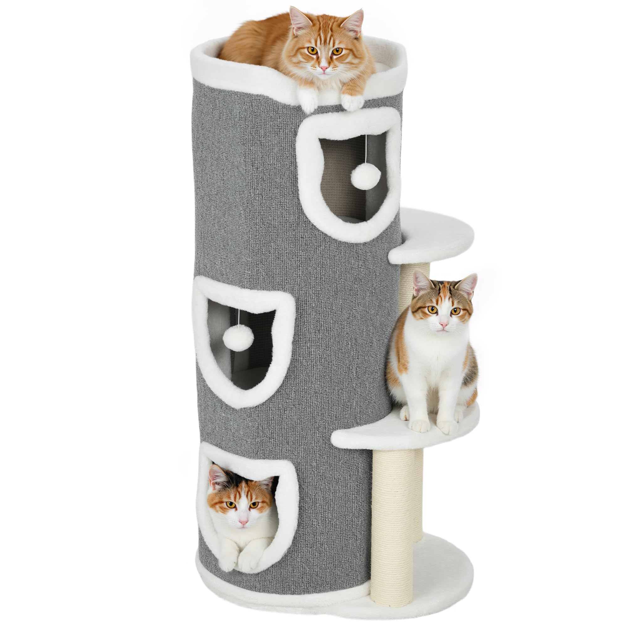 PawHut Tour pour Chat à 4 Niveaux, 101cm, Arbre à Chat Stable avec griffoirs en sisal et Bord en Peluche, 2 Plateformes, lit supérieur, pour Petits et Grands Chats, Parfait pour Griffes & Jeu, Gris