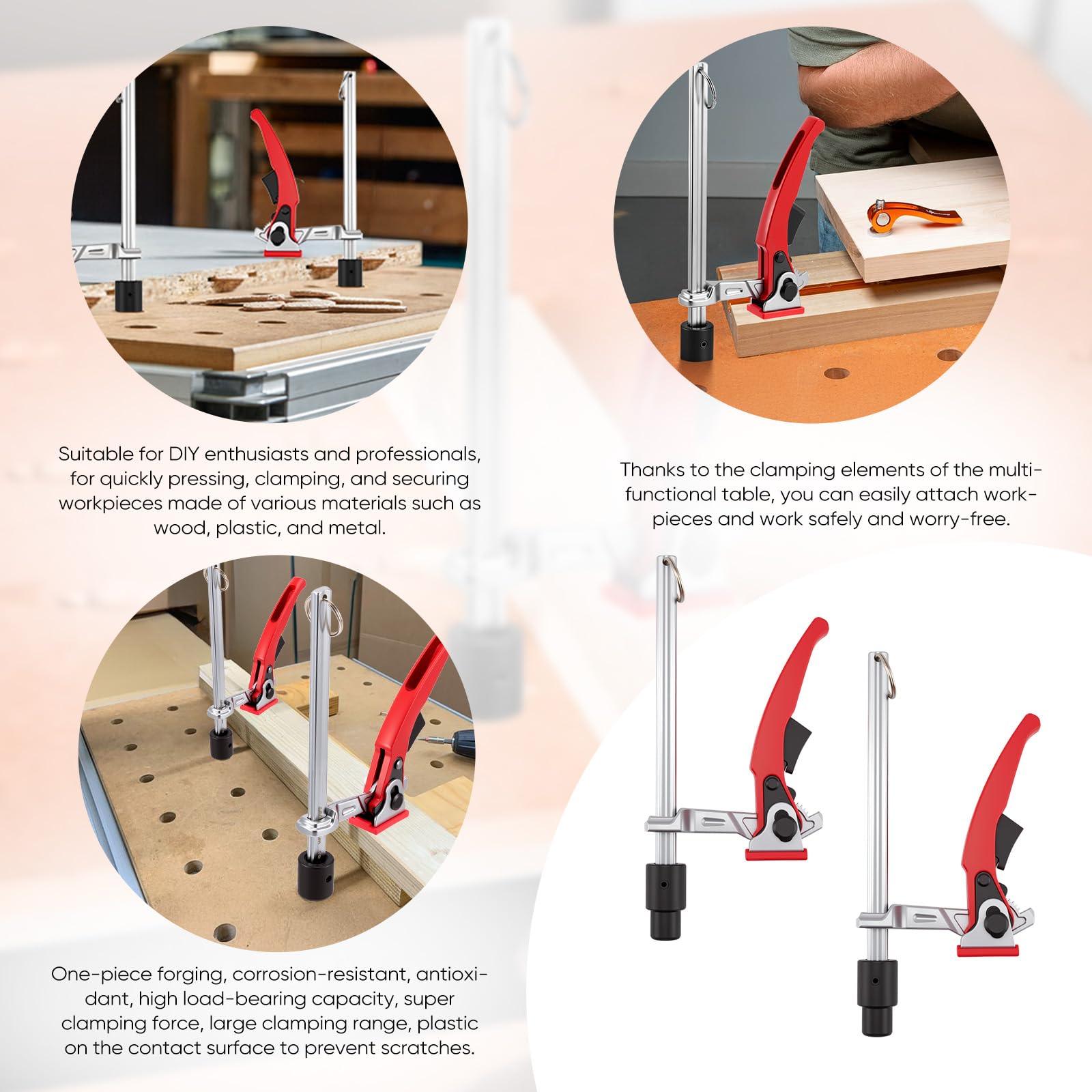 Sargentos de Apriete 20mm, 2pcs Abrazaderas de Palanca de Acero, Dispositivo de Sujeción para Mesas de Soldadura Multifuncionales, con Capacidad de 160mm y Profundidad de Garganta de 60mm