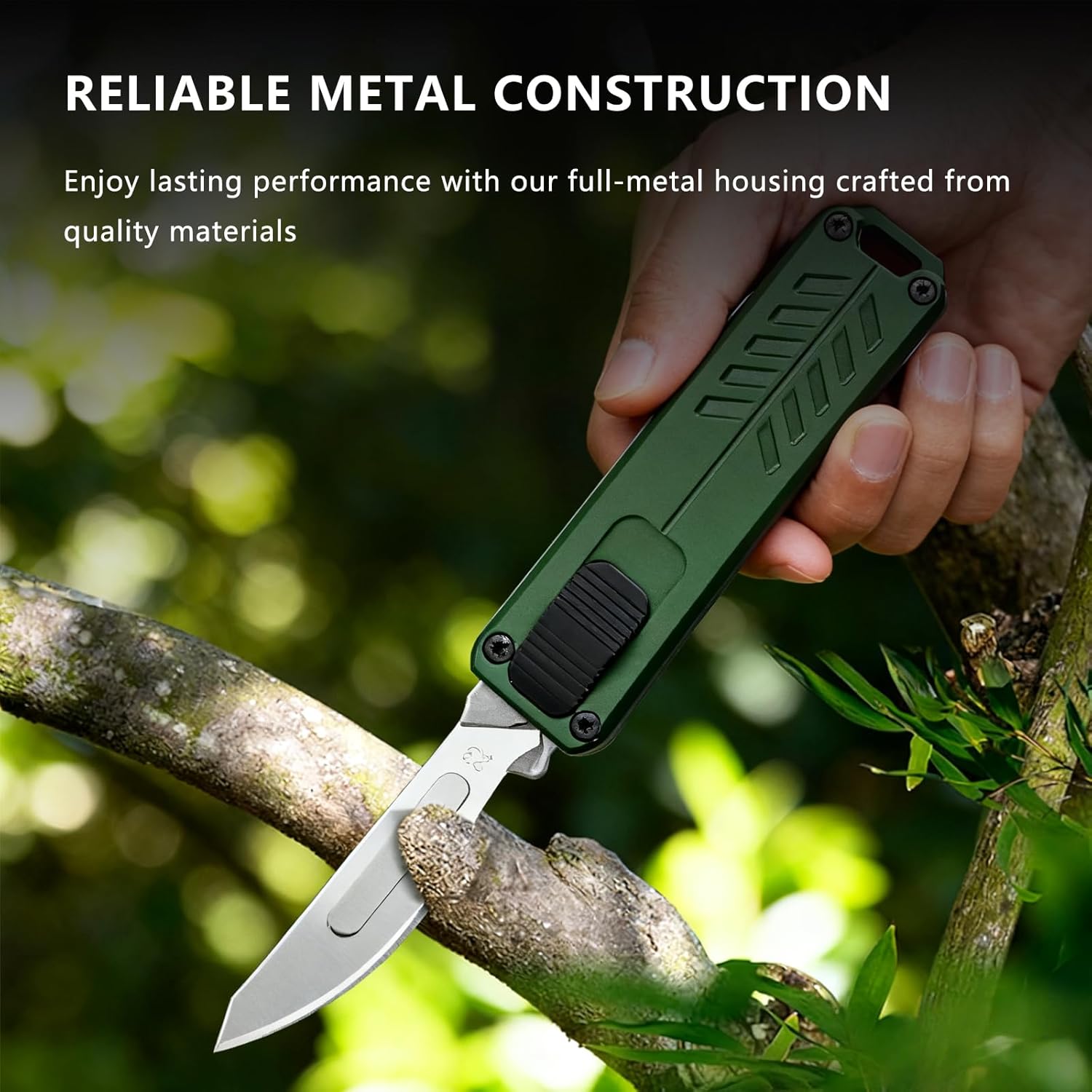 Automatic Utility Knife,Retractable Push Button Scalpel EDC Knife,All Metal Construction Fast Open Safety Lock Mini Box Cutter,Home Office Cardboard Cutting Tool,Cool Gadgets Gift for Dad Teens Green