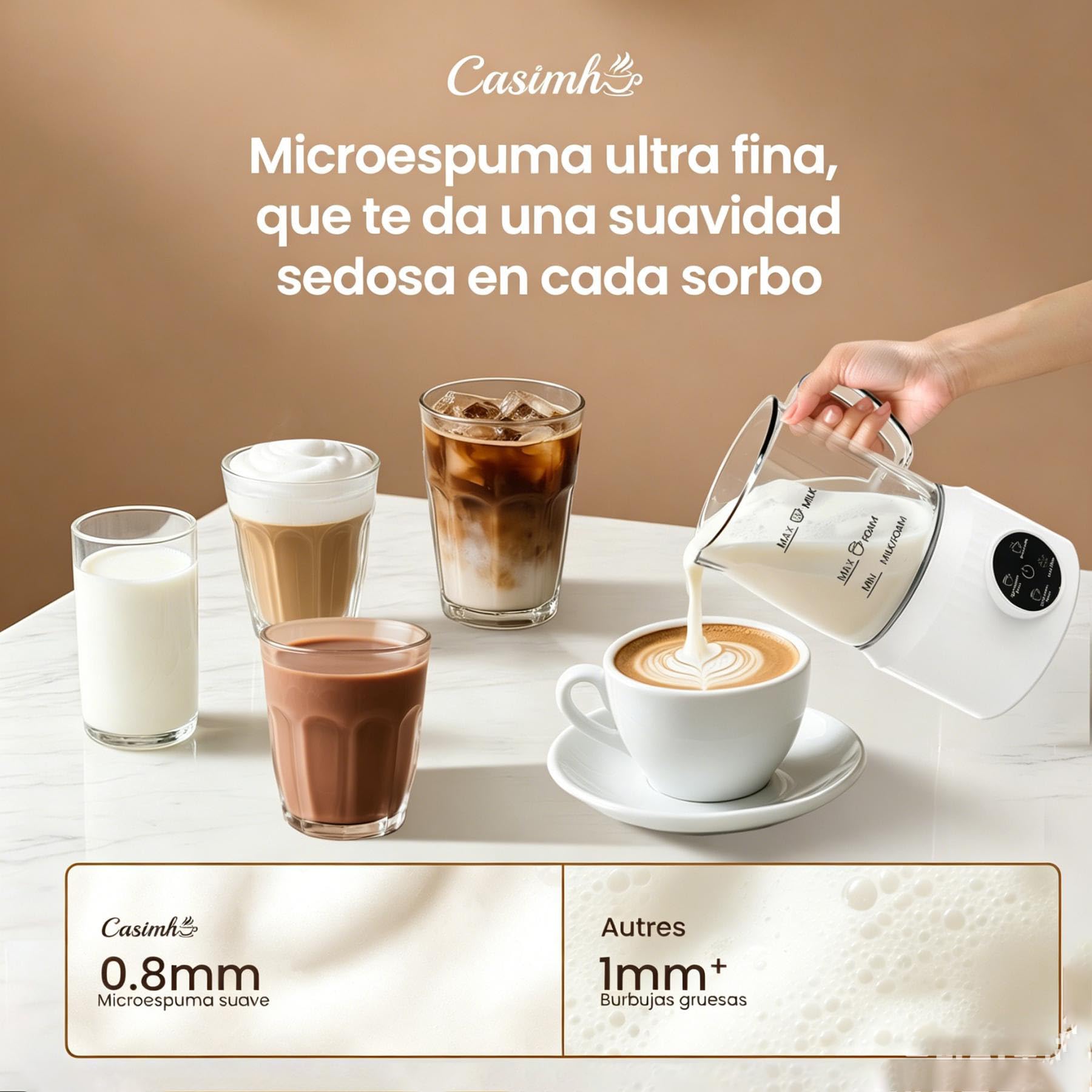 4 en 1 Espumador de Leche Eléctrico y Calentador de Leche, Creador de Espuma Caliente y Fría, Calienta Leche de Acero Inoxidable, Espumador Leche Eléctrico para Café, Latte, Capuchino