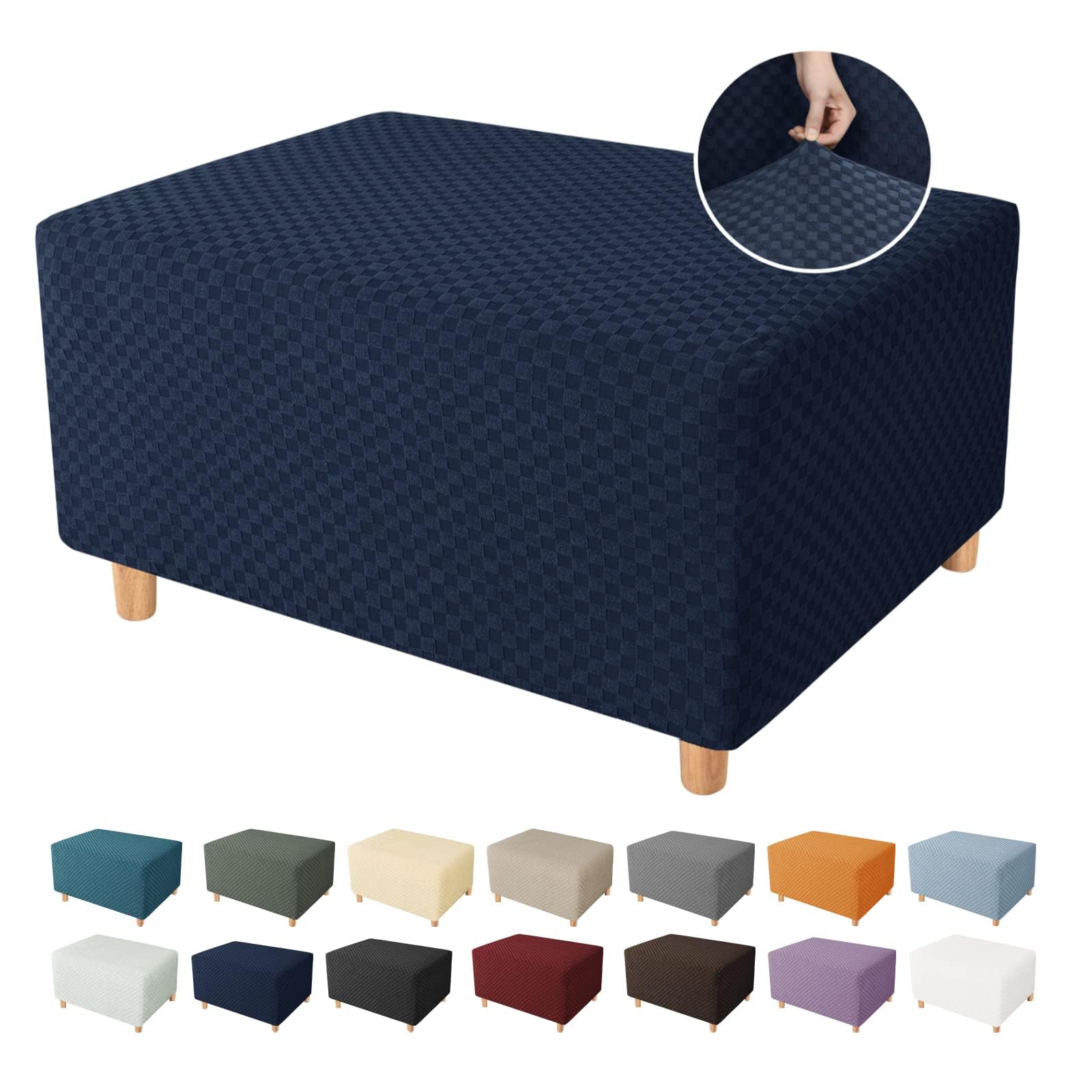 YEMYHOM Ottoman Cover Latest Jacquard Design High Stretch Folding Storage Footstool Protector Rectangle Removable Slipcover (Ottoman Medium, Navy)