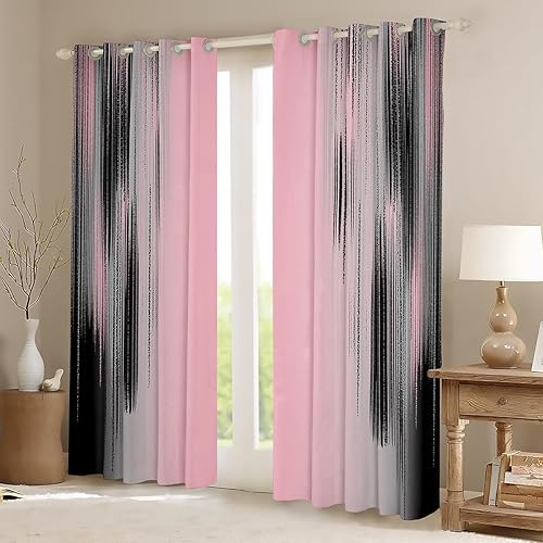 Miniatura 2 de Cortinas rosas y negras para dormitorio, sala de estar (2 paneles, 38 x 45 pulgadas), arte moderno, 30% a 50% cortinas opacas para niños y adultos,