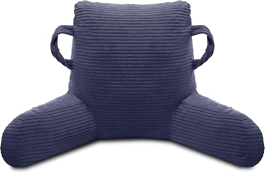 Reading Pillow for Sitting in Bed Adult, Bed Reading Pillow with Shredded Memory Foam, Back Pillow for Sitting with Arms and Pockets, Deepblue