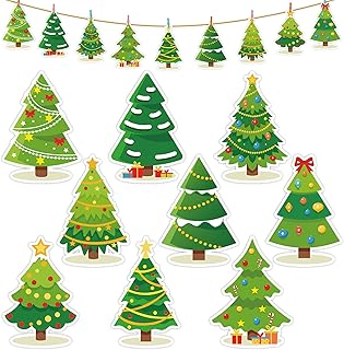 Epakh 45 Pieces Christmas Tree Cutouts, Paper Classroom Bulletin Board Cardstock Decorations with Glue Points, Holiday Xma...