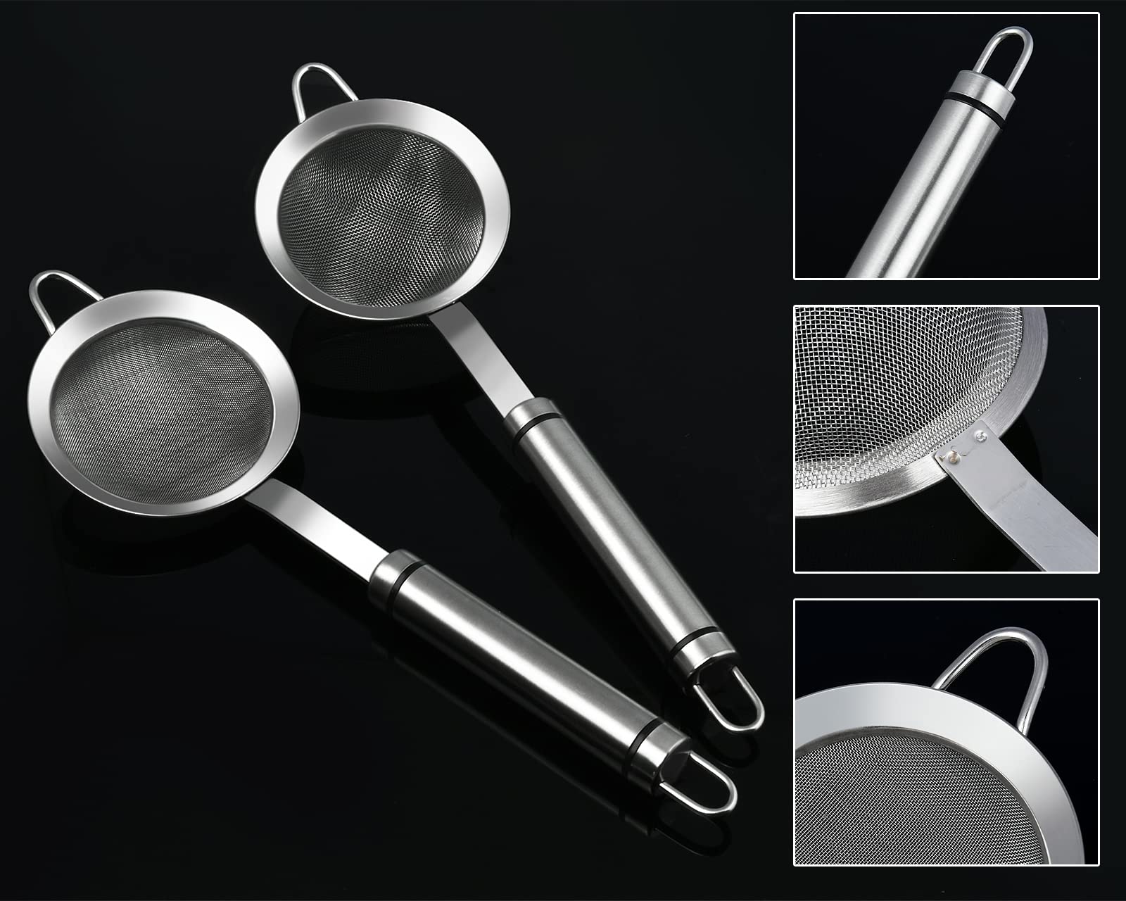 Colino a maglia fine, setaccio da cucina in acciaio inox 304, filtro con manico allungato e foro di sospensione, per scolare polvere, pasticceria, Quinoa