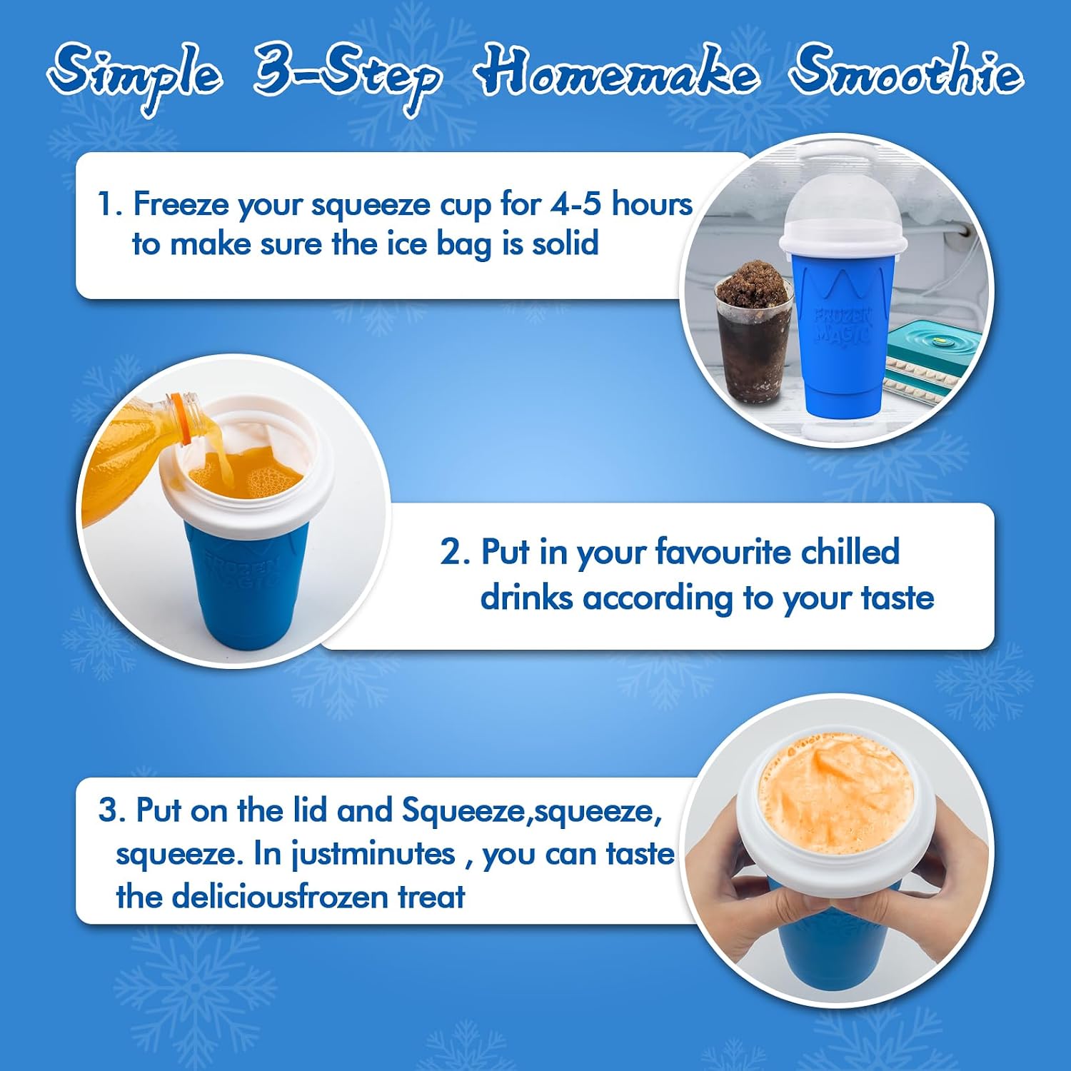 500ML Slushie Maker Cup- DIY Magic Slushy Maker Squeeze Cups, Portable Smoothie Squeezes Cup for Milk and Ice Cream Make, Double Layer Slushy Maker Cups, Birthday Gifts for Mom Dad & Family Blue 500ML