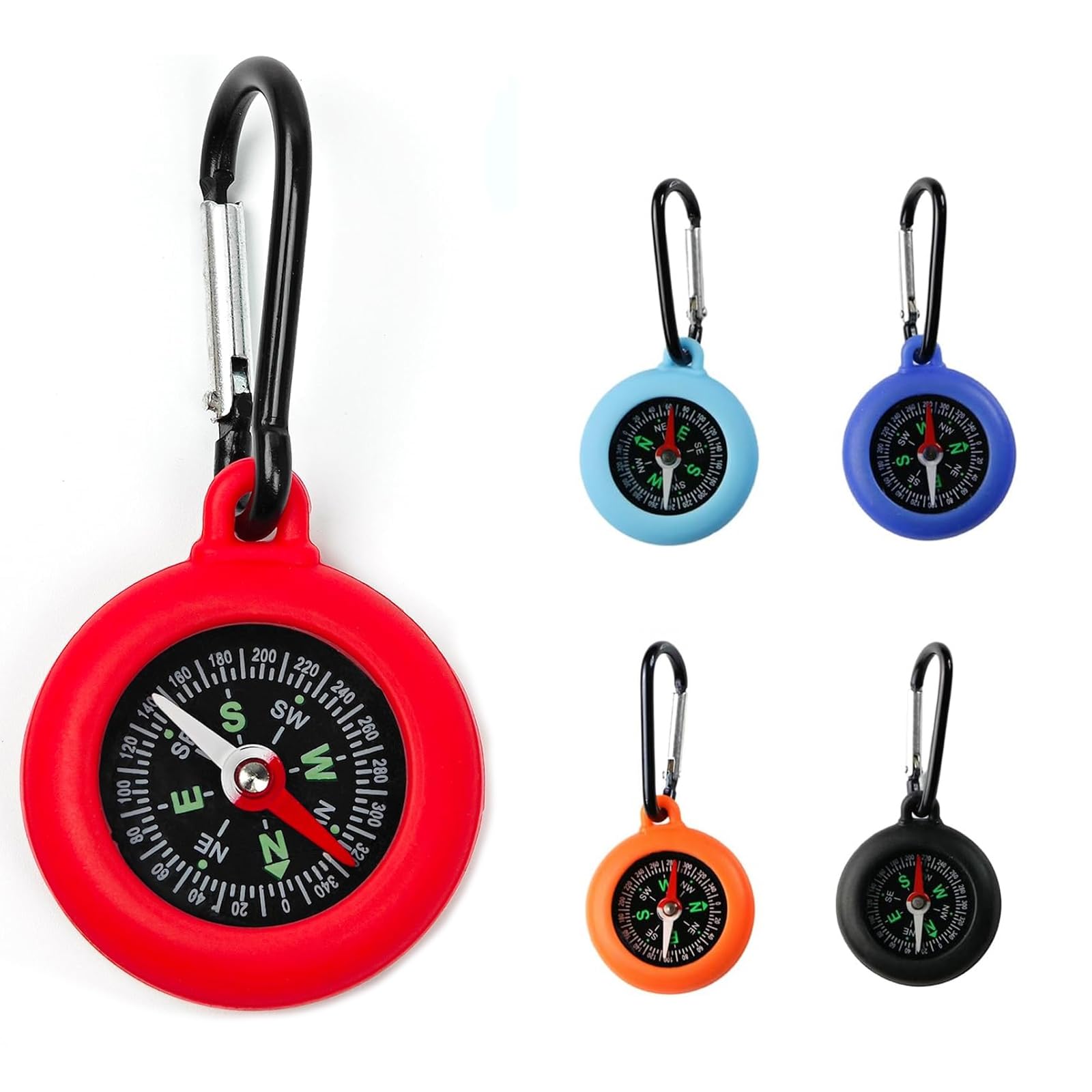 Lucktao 10 Mousquetons Boussole – Mini Boussole Porte-clés – 10 Couleurs – Métal – 7x3x1 Cm – Pour Camping, Rando, Chasse Au Trésor
