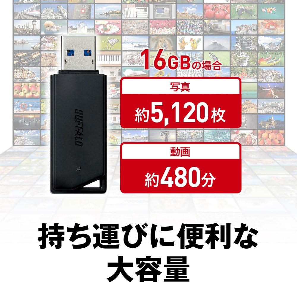 Buffalo RUF3-K16GA-BK/N USB Memory, 16 GB, USB 3.2 (Gen1), 3.1 (Gen 1), 3.0, 2.0, Full Support