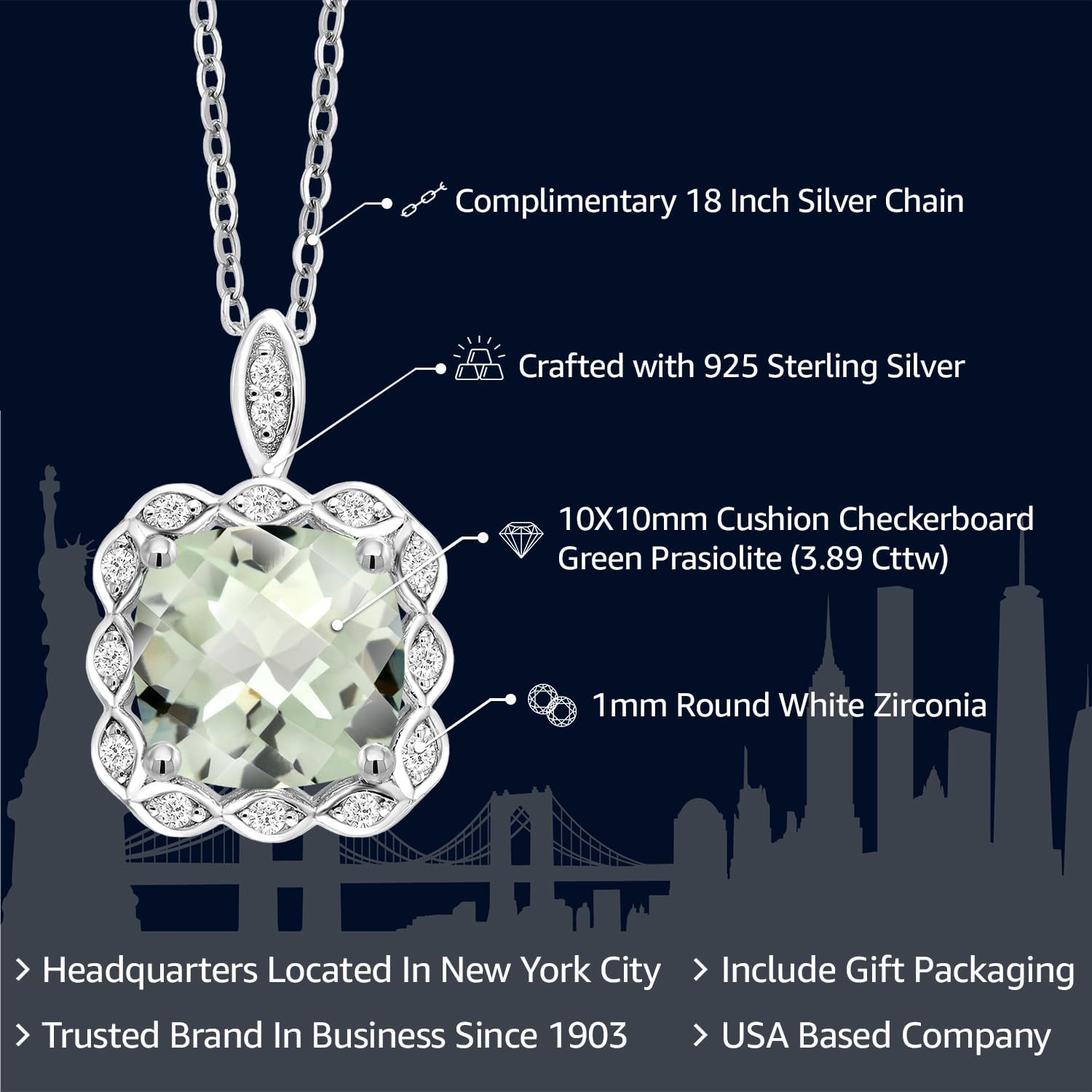 Gem Stone King 3-5 Cttw Gemstone Birthstone Halo Pendant Necklace for Women | 925 Sterling Silver | 10MM Cushion | With 18 Inch Silver Chain | Fine Jewelry Gifts for Her Mom Women Wife - Image 2