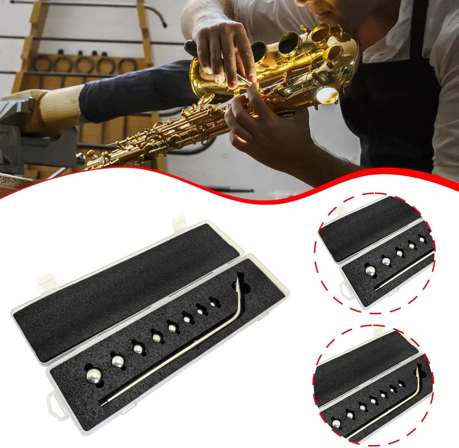 Aurgiarme 楽器のメンテナンスと形状修復のための8本のボールメタルロッドを備えたプロ仕様のサックスデントセット