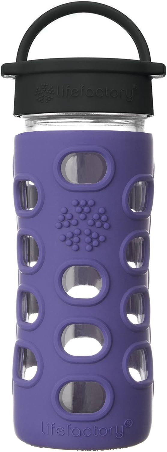 Lifefactory 12-Ounce BPA-Free Glass Water Bottle with Classic Cap and Protective Silicone Sleeve, Iris