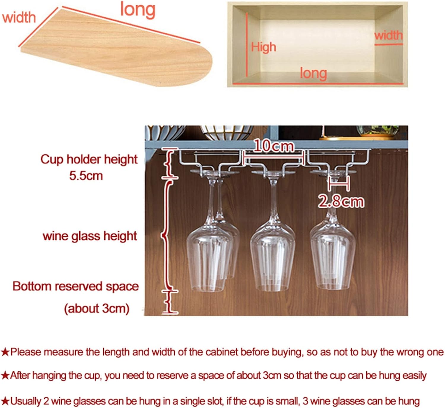 Under Cabinet Wine Glass Rack - 4 Row Stemware Holder Perfect for Home Bar & Cellar Space-Saving Storage Solution 22.5cm Wide Hanger for Easy Access